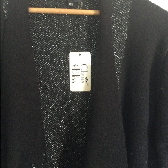 Cherie Bliss Black/Silver Long Cardigan, One Size - Picture 3 of 7